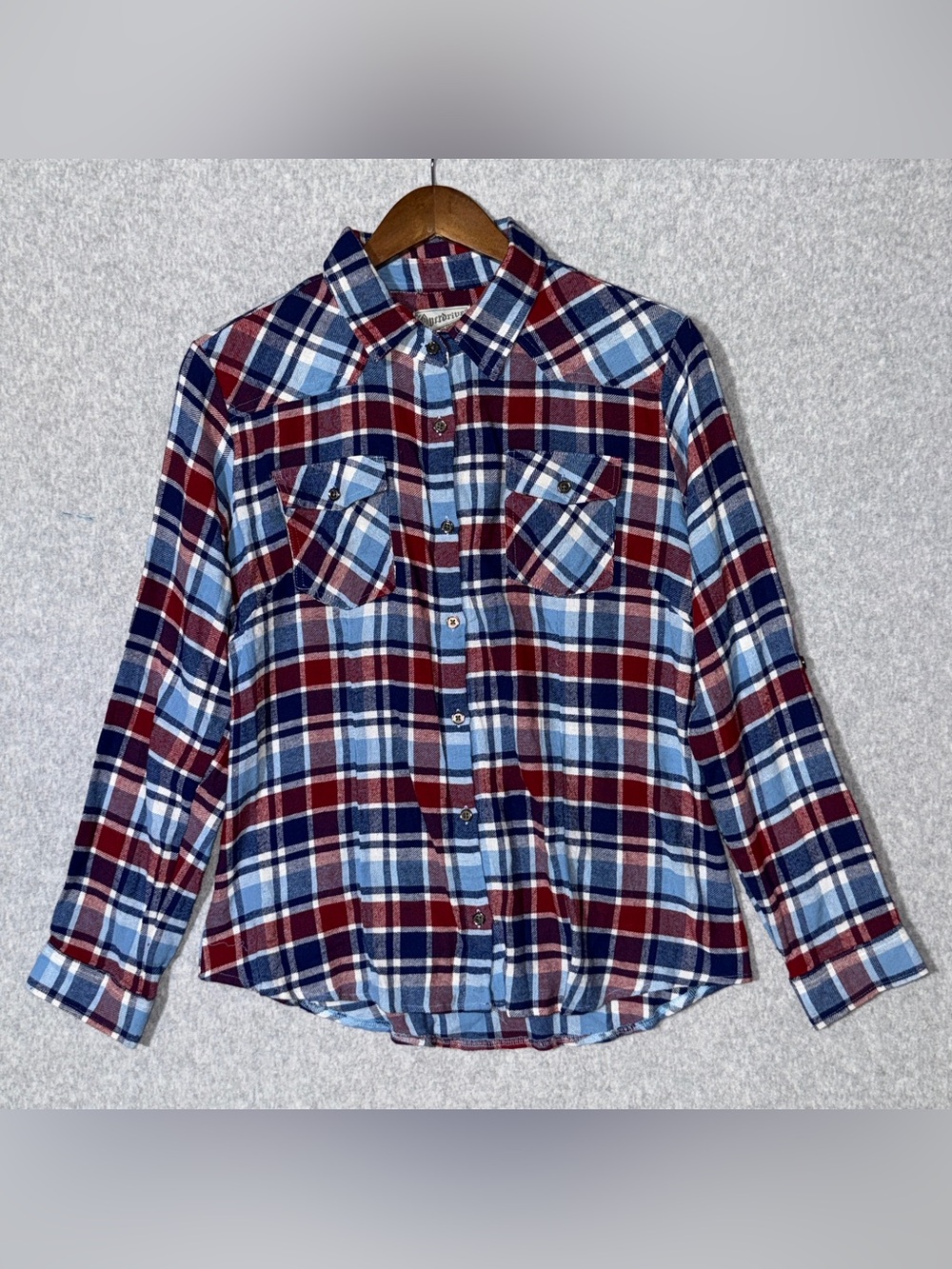 Casual Plaid Button-Down Shirt - Blue & Burgundy